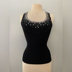 NWT CACHE Sexy Black Beaded Stretch Knit Tank Top, Shirt Sz XS